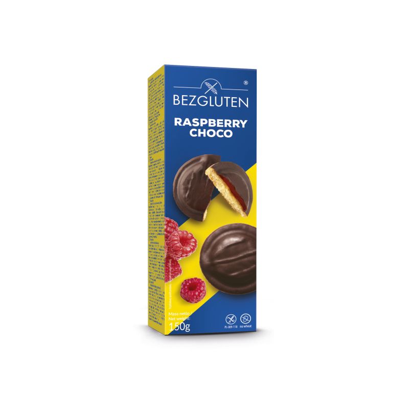 Bezgluten keksi s želeom od maline preliveni čokoladom, bez glutena 150 g